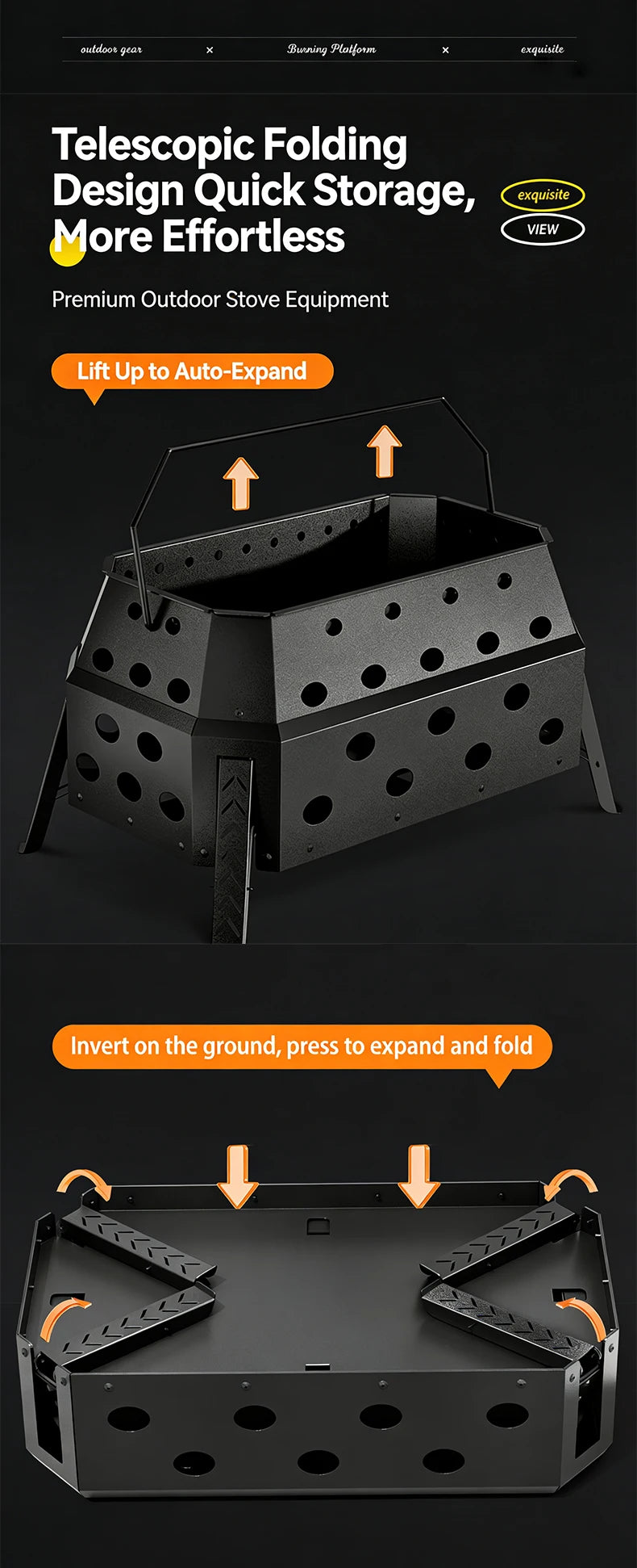 Portable Folding Campfire Grill Outdoor Wood Burning Stove for Camping and Hiking Lightweight Charcoal Fire Pit - Versatile Cooking Essential