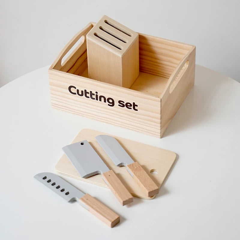 Children's Wooden Play Kitchen Set with Magnetic Cookies and Fruit Cutting - Pretend Play Baking Toys for Girls