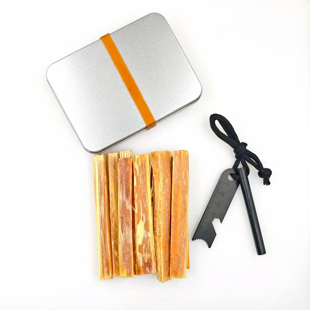 Outdoor Camping Fire Starter Kit - Pine Mingzi Flint and Steel Survival Tool with Portable Iron Box