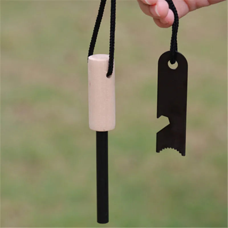Portable Outdoor Flint with Survival Tools - Magnesium Sticks, Wood Handles, and Flint Stick