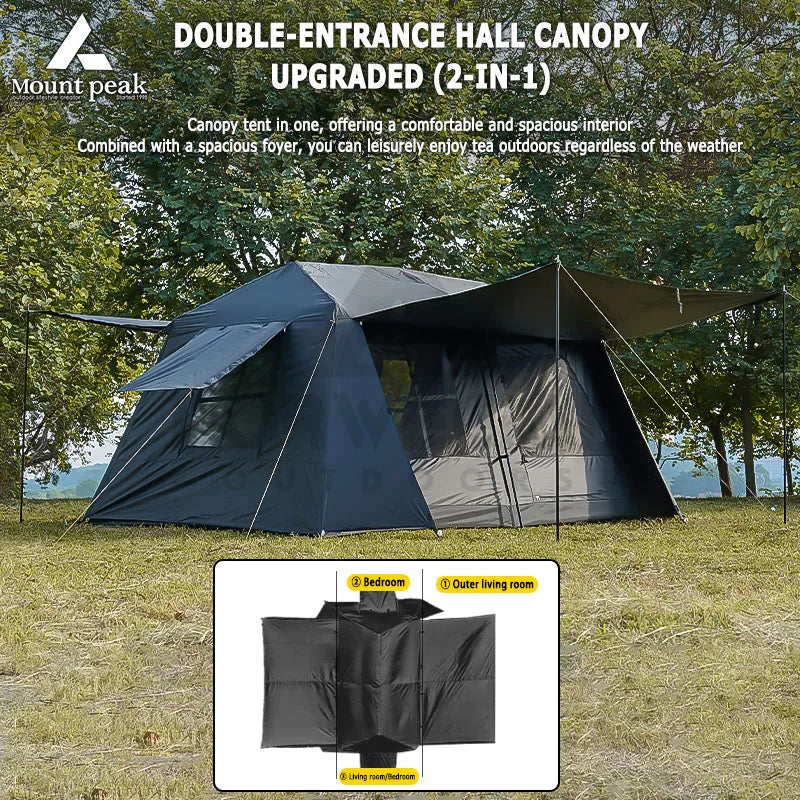 Mount Peak Large Camping Tent for 3-8 People - Quick Set Up Ridge Tent with Canopy for Outdoor Wilderness Adventure