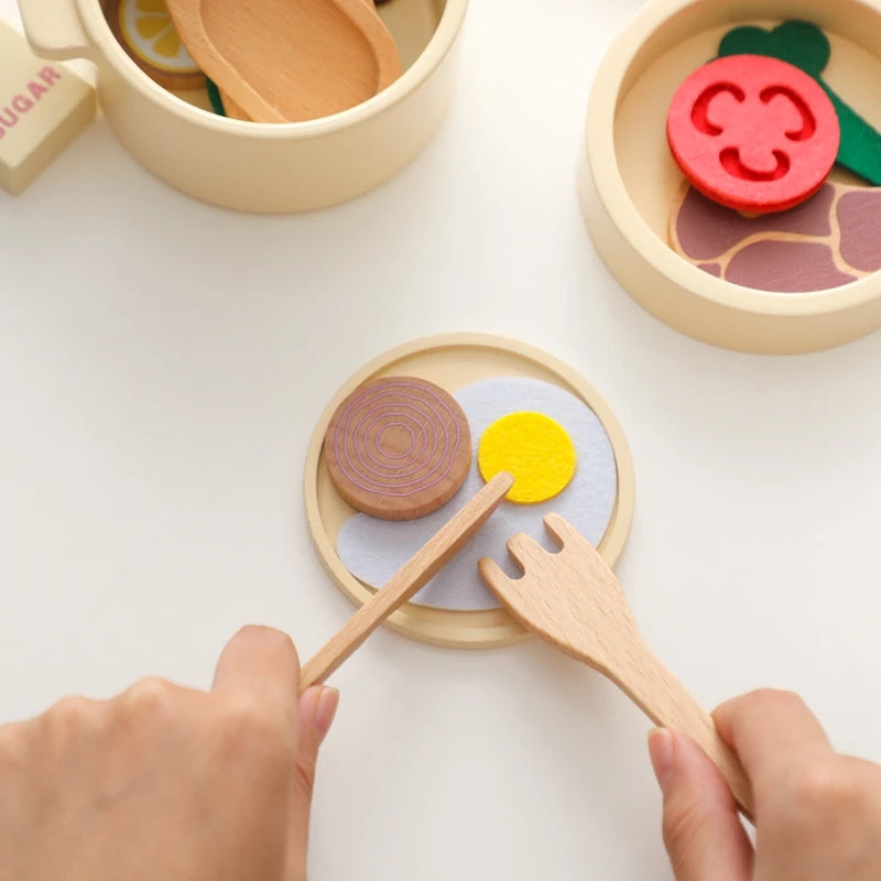 Montessori Children's Play House Kitchen Set Toys Children's Educational Simulation Wooden Toy Vegetable Pot Model Pretend Toys