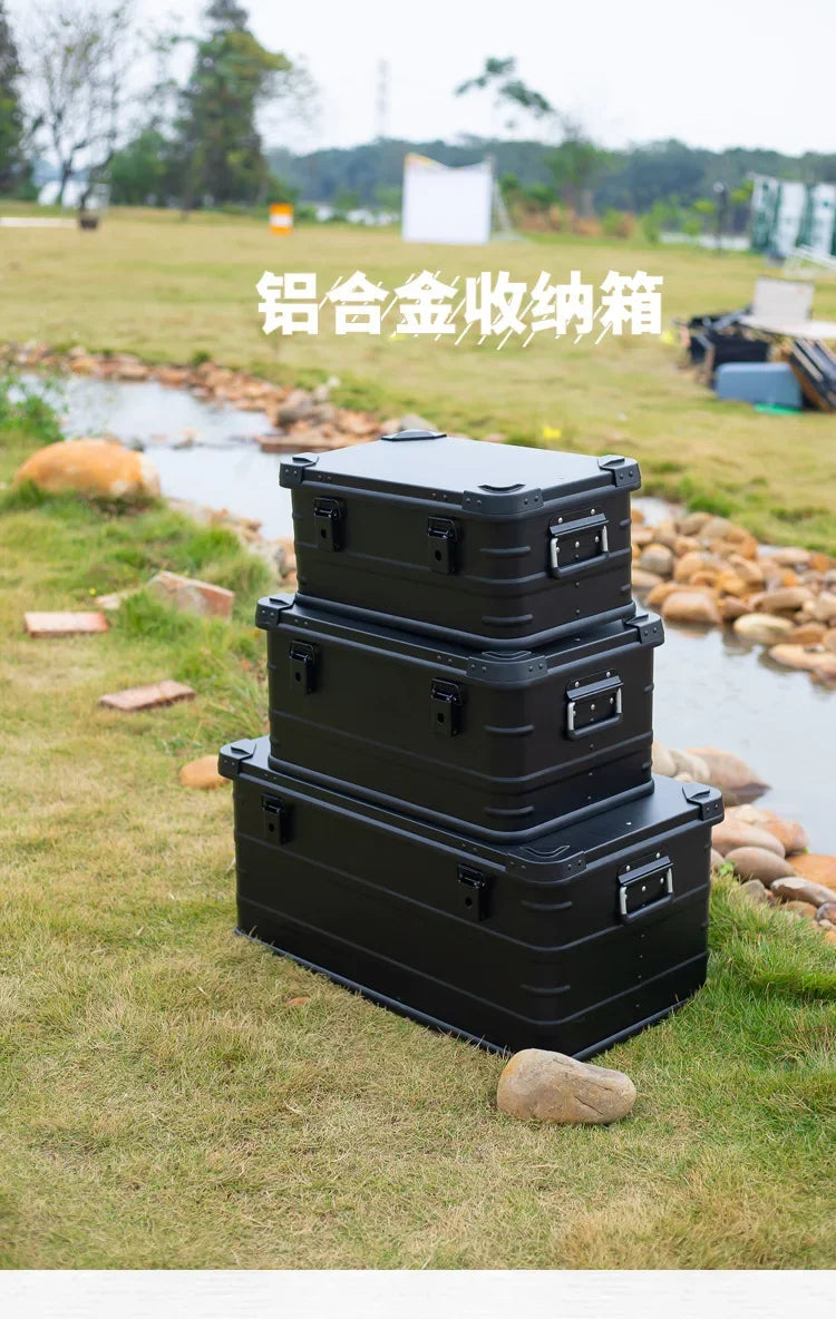 30L 50L 80L Aluminum Alloy Black Travel Storage Box for Camping, Outdoor, Picnic, and Household Use