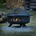 Large Outdoor Fire Pit with Spark Screen - Heavy-Duty Wood Burning Cross Fire Pit