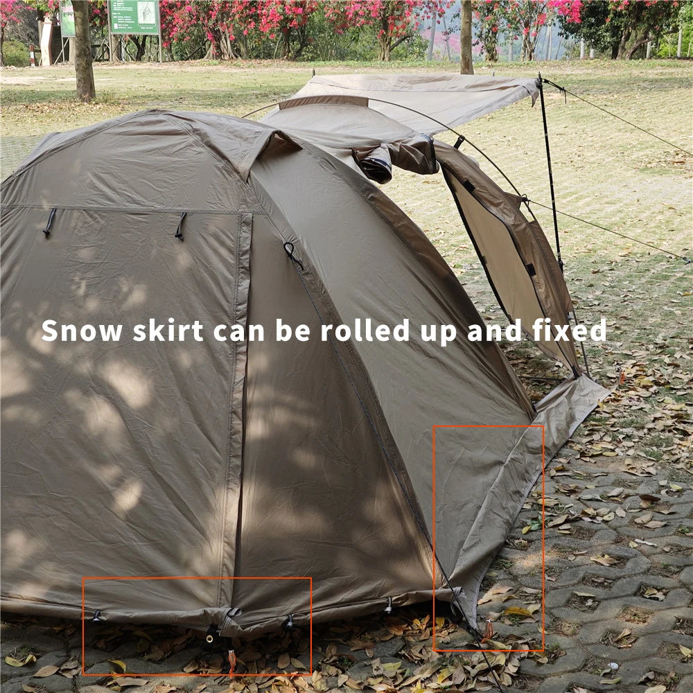 Fireproof Winter Camping Tent for 2 - Waterproof Tunnel Dome Tent with Stove Jack and Snow Skirt for 4 Season Hiking