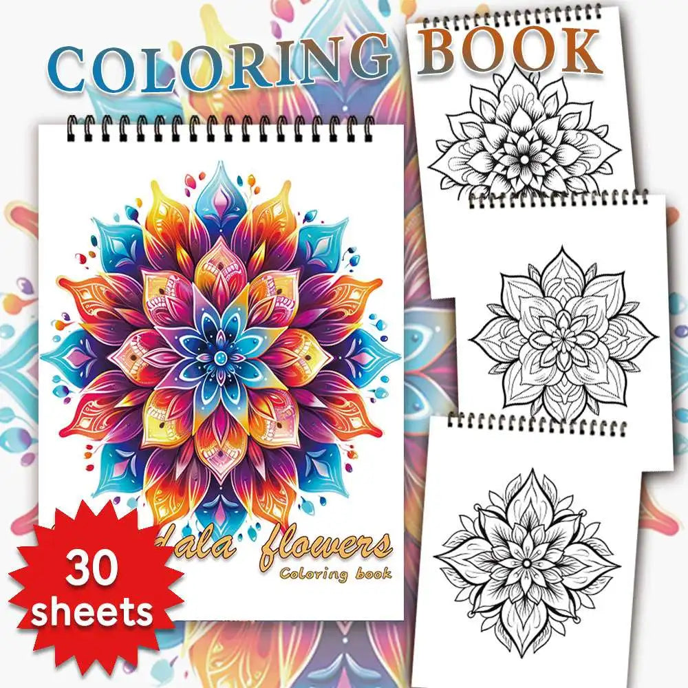Spiral Coloring Book for Adults - 30 Thick Paper Sheets, 11.2 x 8.3 Inches, Ideal Holiday Gift and Drawing Book