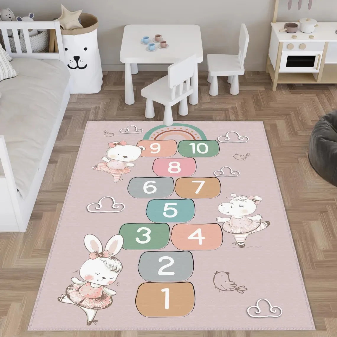 Hopscotch Kids Carpets Play Mat Cartoon Parent-child Game Carpet Bedroom Bedside Children's Number Game Room Decoration