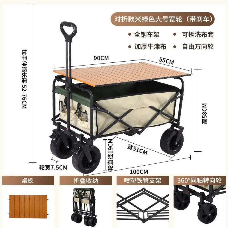 Camping Trailer Folding Shopping Cart for Outdoor Stalls, Cargo Transport, and Picnic Use