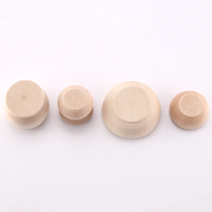 Children's Mini Wooden Play Kitchen Tableware Set - Solid Wood Bowls, Cups, and Creative Painted Ornaments