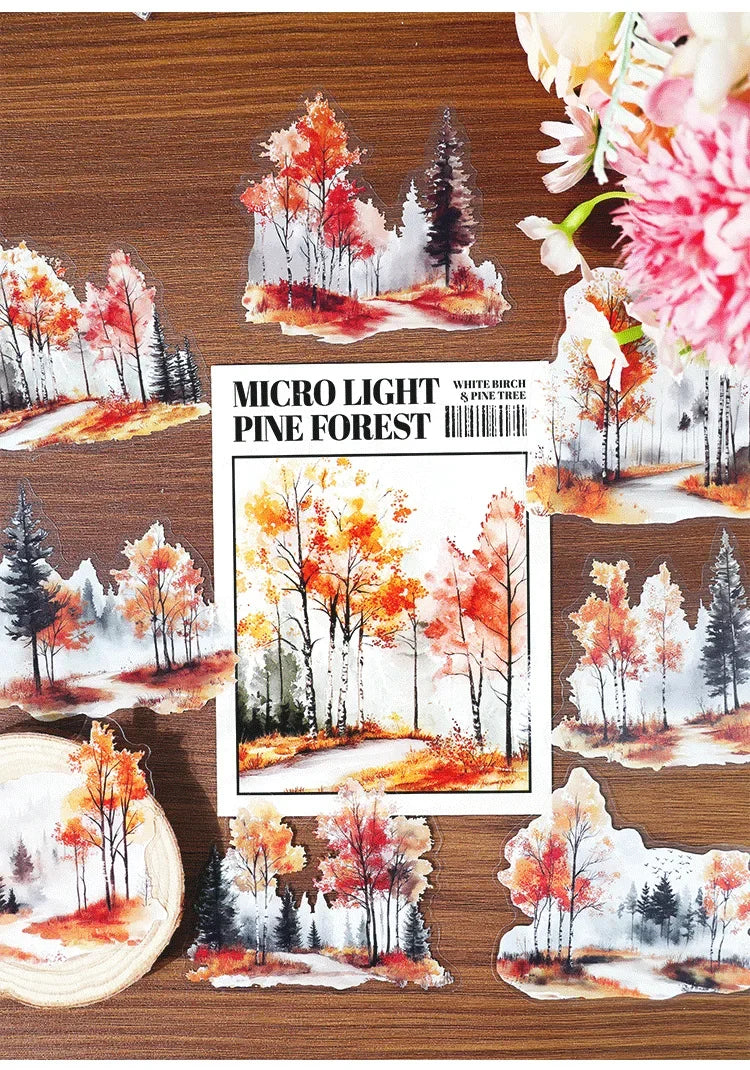 20 Sheets Forest Landscape Stickers - Pine Forest & Mountain Scenery for Scrapbooking, Stationery, Office, and School Supplies