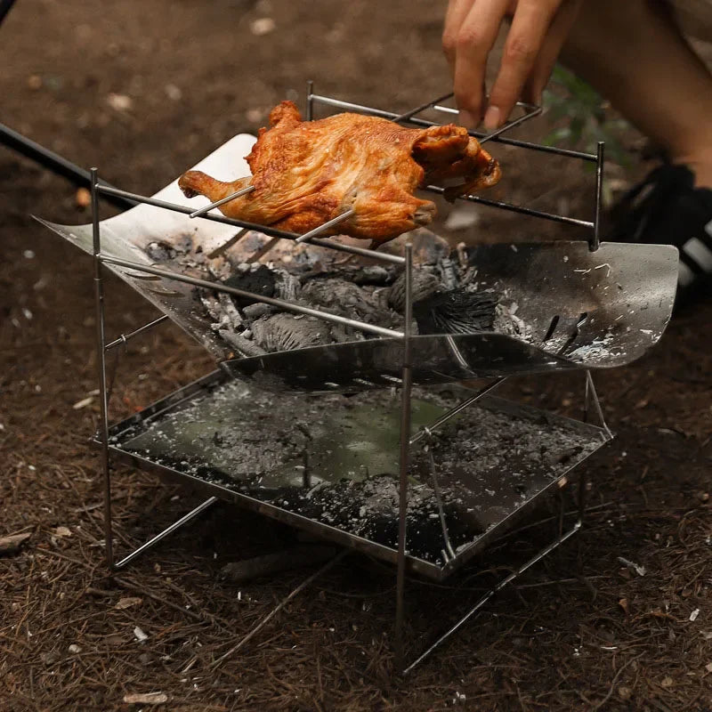 Portable Stainless Steel Fire Pit - Foldable Wood Burning Stove Mini BBQ Rack for Outdoor Camping