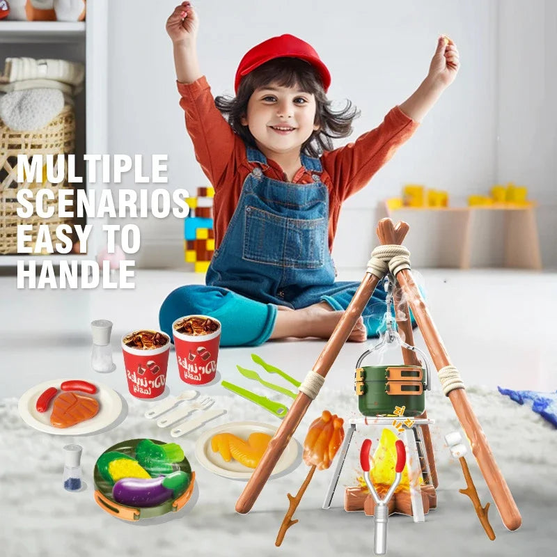 51Pcs Children's Camping Play Set Simulated Campfire Kitchen Food Picnic Role Play Toy for Kids