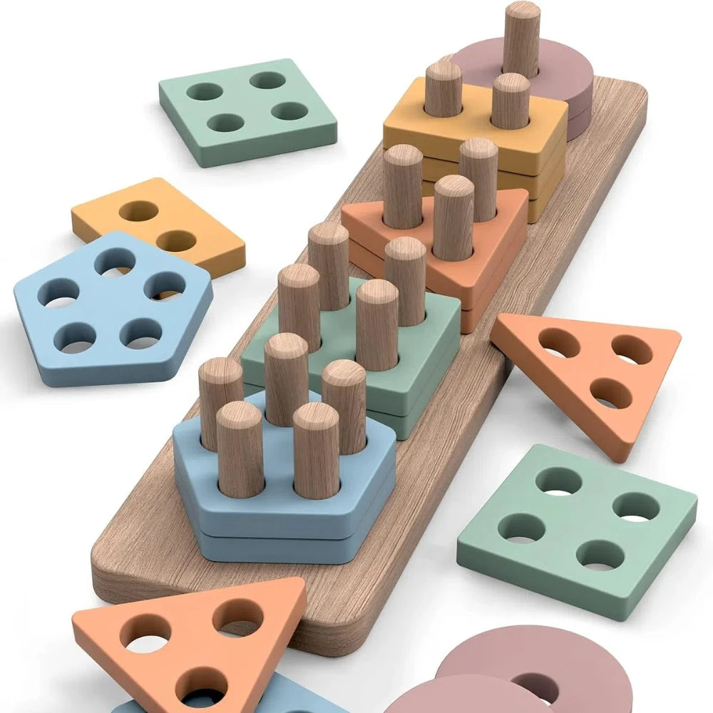 Montessori Toys For 18+ Months Old - Toddlers Wooden Sorting And Stacking Toys For Baby Boys And Girls,Preschool Kids Wood Gifts