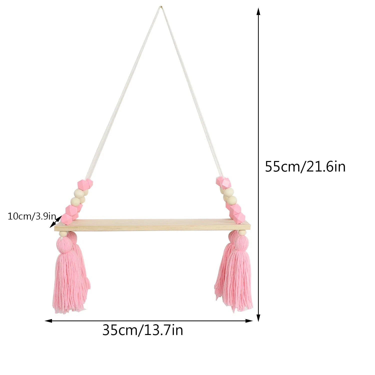 Macrame Wall Hanging Shelf for Girls Kids Nursery Decorations Boho Pink Wooden Display Floating Shelves Wall Decor Bedroom