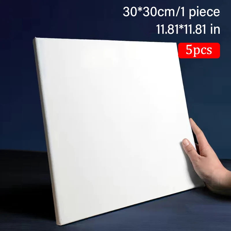 5pcs White Blank Artist Canvas Boards for Oil Painting, Acrylic, Watercolor with Wooden Frame