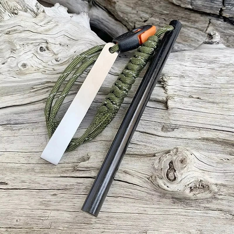 Outdoor Flint Magnesium Rod with Steel Scraper & Whistle - Camping Fire Starter Tool for Survival