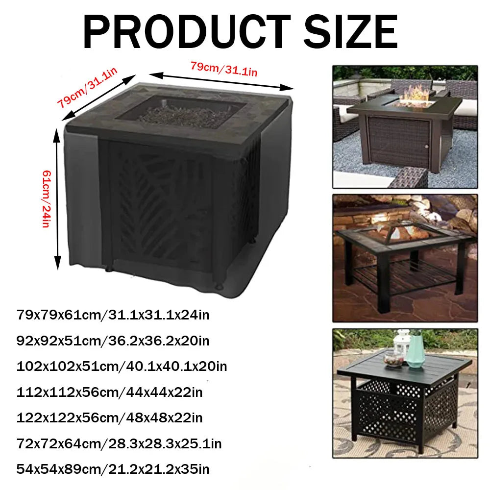 BBQ Accessories Fire Pit Cover - Waterproof Square 210T Patio Table Cover, UV and Fade Resistant