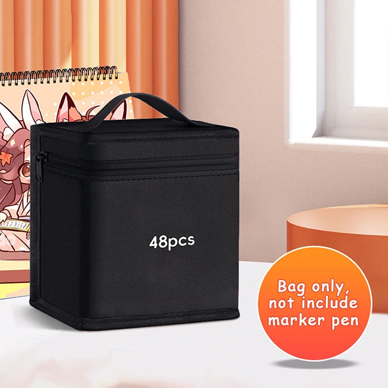Large Capacity Canvas Pencil Bag Organizer for 12/24/36/48 Art Marker Pens - Folding Square Storage Pouch