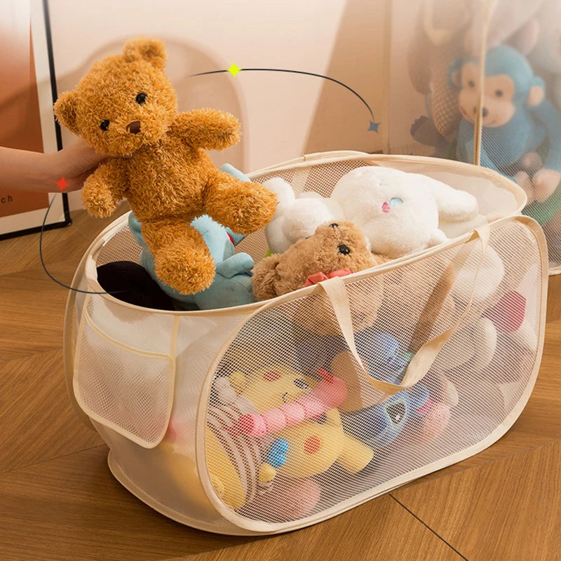 Kids Toy Storage Bin, Portable Large Capacity Organizer Basket for Plush Toys, Building Blocks, Home Playroom Organization