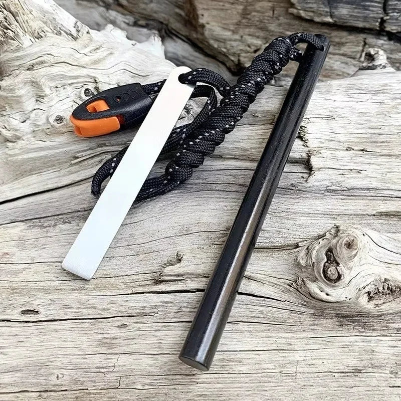 Outdoor Flint Magnesium Rod with Steel Scraper & Whistle - Camping Fire Starter Tool for Survival