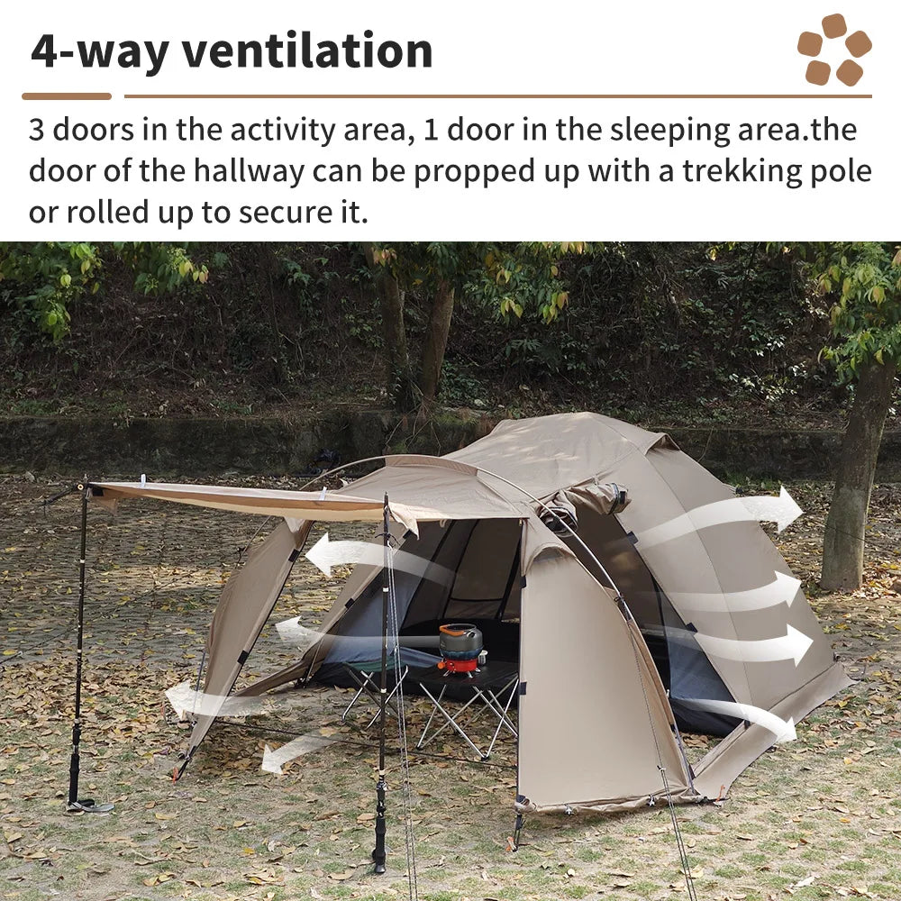 Fireproof Winter Camping Tent for 2 - Waterproof Tunnel Dome Tent with Stove Jack and Snow Skirt for 4 Season Hiking