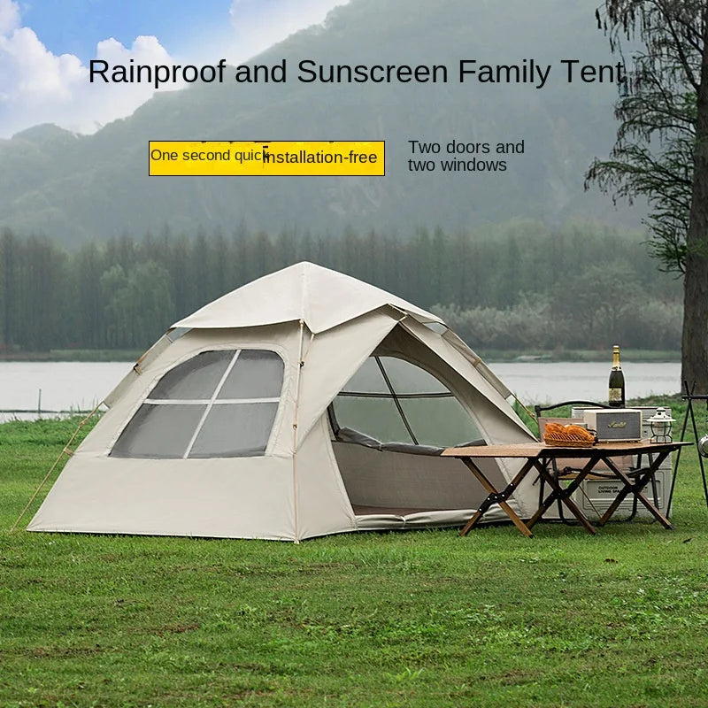 Outdoor Two-Door Folding Portable Automatic Tent - Rainproof Camping Gear with Quick Opening Design