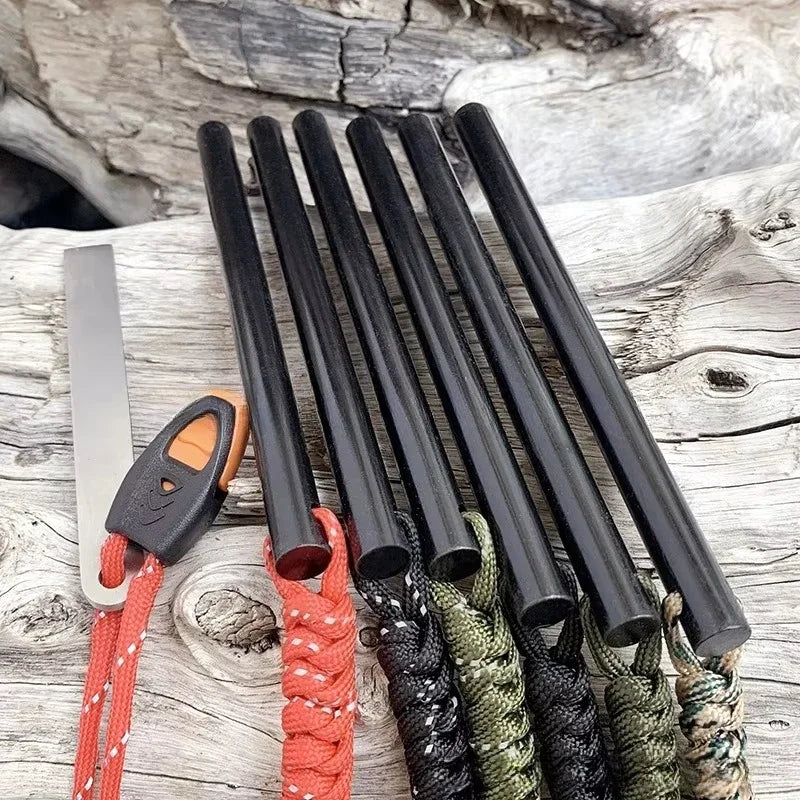 Outdoor Flint Magnesium Rod with Steel Scraper & Whistle - Camping Fire Starter Tool for Survival