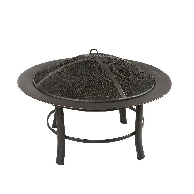 Camping Fire Pit Bonfire Stove with Wood Basket - Black Garden Decoration and Heating Furnace with Baking Net