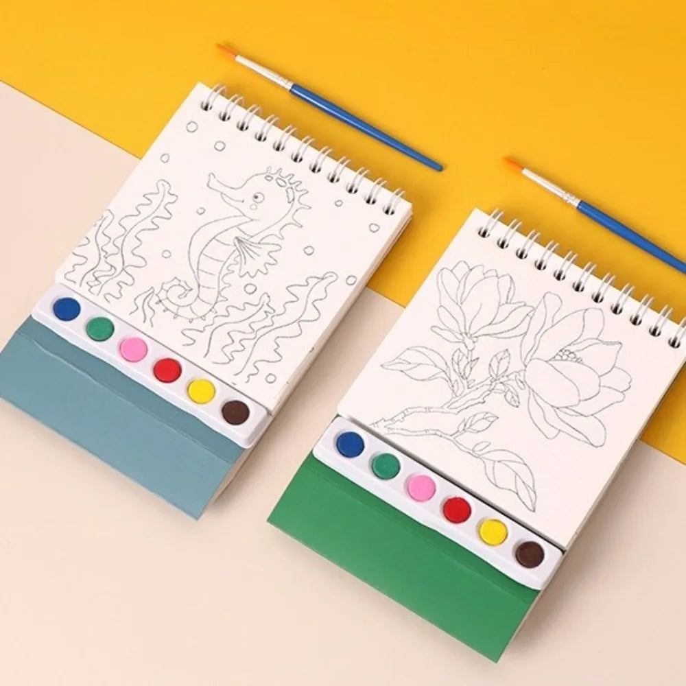 Portable House Coloring Book DIY - 20 Pages Watercolor Painting Set with 6 Colors for Toddler Arts and Crafts