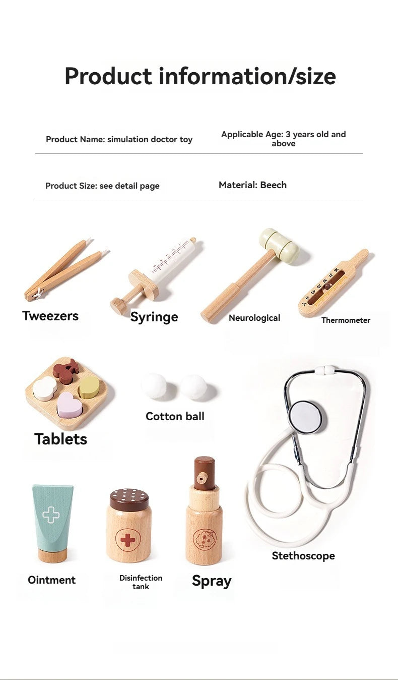 Children's Medical Play Set - Doctor and Nurse Simulation Kit with Stethoscopes, Syringes, and Wooden Figurines