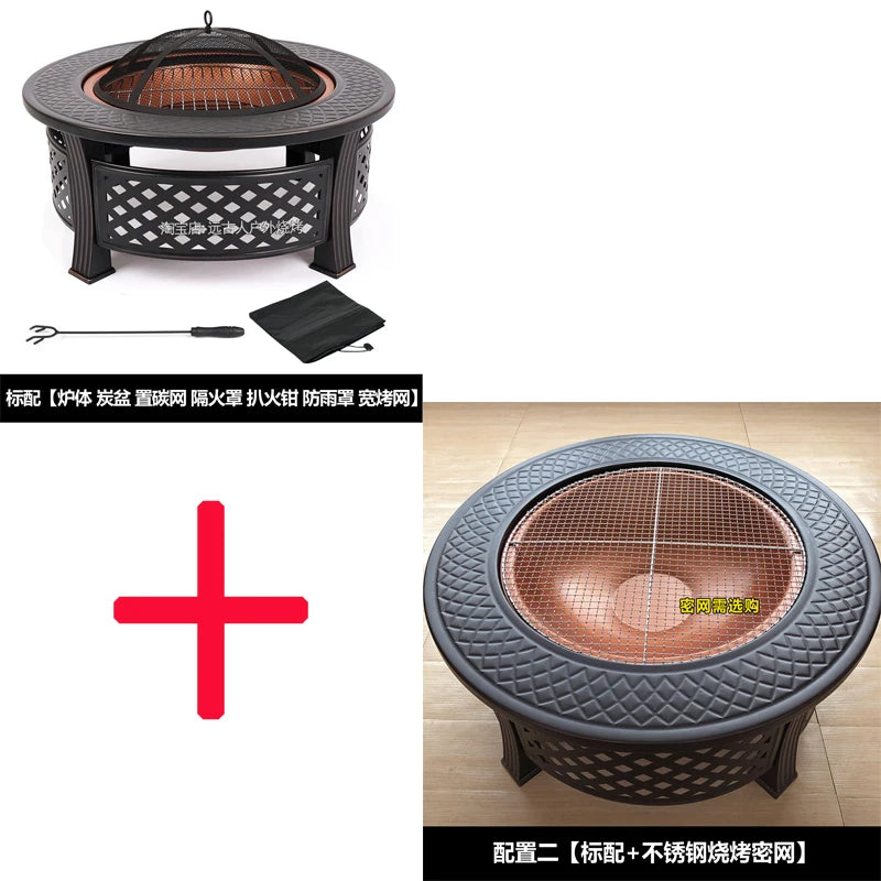Outdoor Multifunctional fire pit BBQ Table and Charcoal Oven for Garden and Terrace Cooking