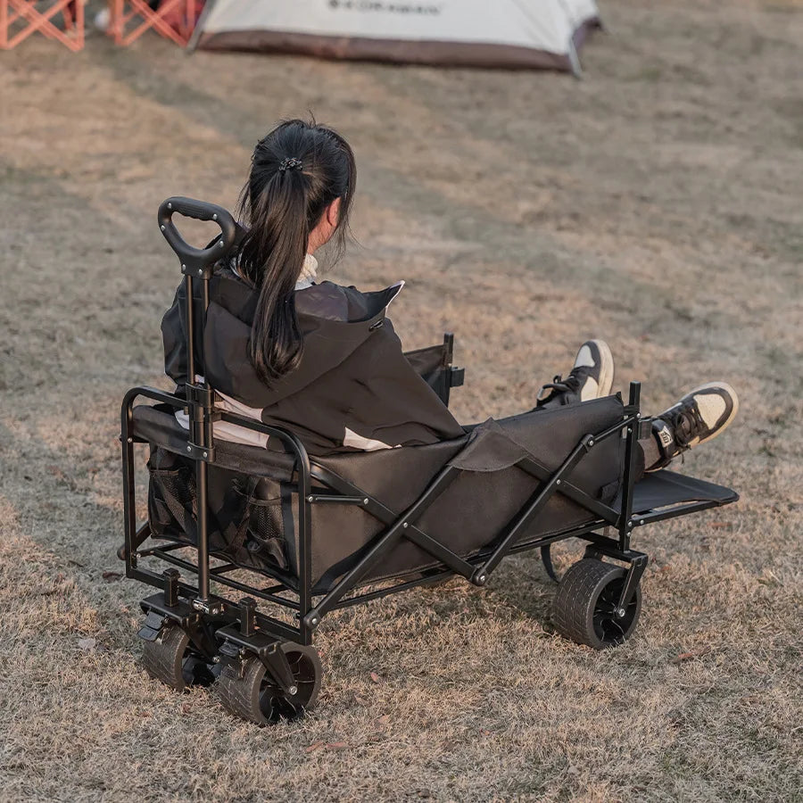 Extra Long Extender Folding Utility Cart for Outdoor Use, Large Capacity Picnic Trolley and Beach Wagon