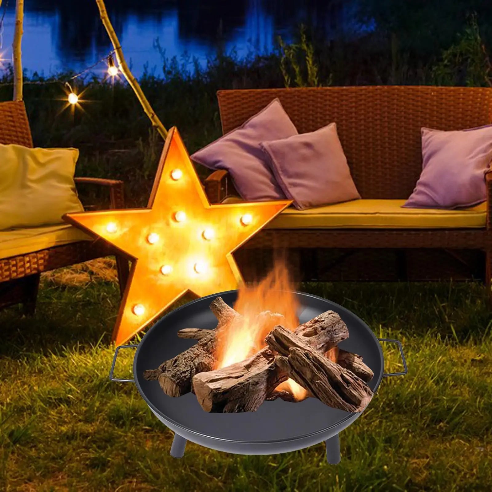 Cast Firepit Wood Burning Fireplace for Backyard, Terrace, and Camping