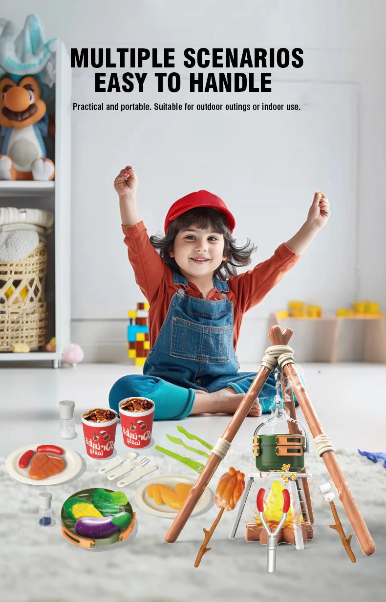 51Pcs Children's Camping Play Set Simulated Campfire Kitchen Food Picnic Role Play Toy for Kids