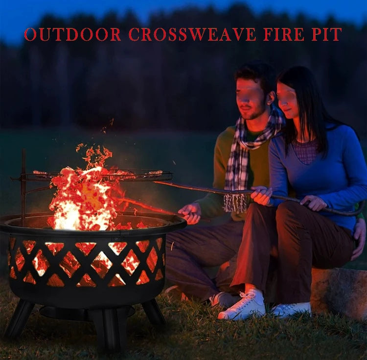 Large Outdoor Fire Pit with Spark Screen - Heavy-Duty Wood Burning Cross Fire Pit
