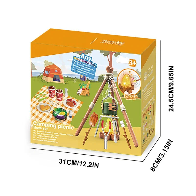 51Pcs Children's Camping Play Set Simulated Campfire Kitchen Food Picnic Role Play Toy for Kids