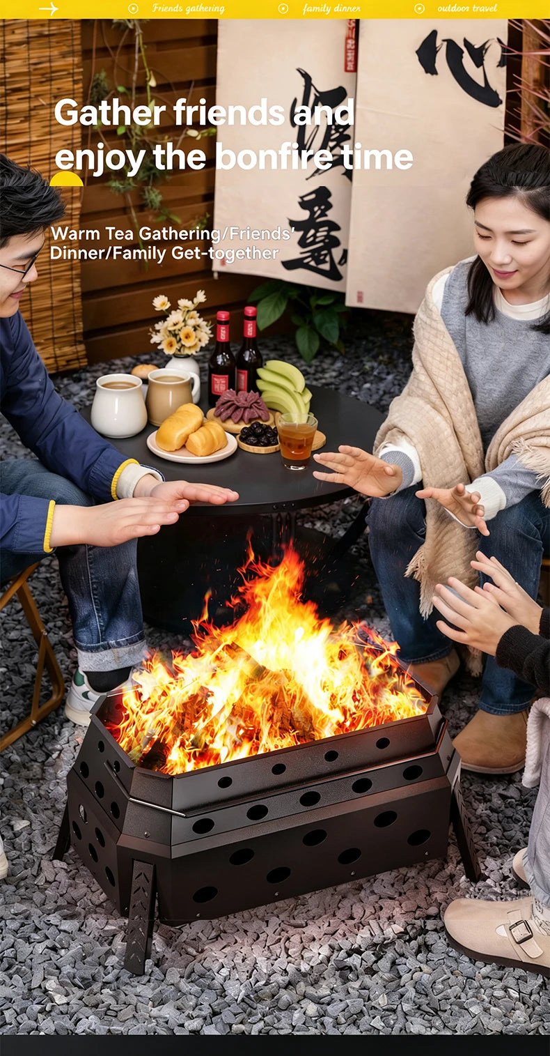 Portable Folding Campfire Grill Outdoor Wood Burning Stove for Camping and Hiking Lightweight Charcoal Fire Pit - Versatile Cooking Essential