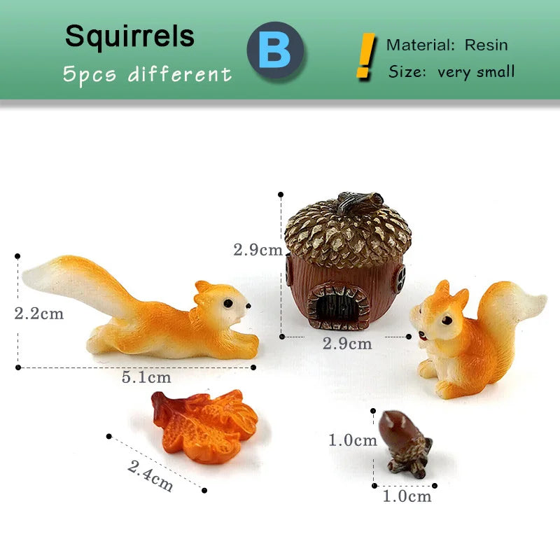 Forest Squirrel Miniature Figurine - Cartoon Animal Character for Fairy Garden, Home Ornament, Desk Decoration, DIY Accessory