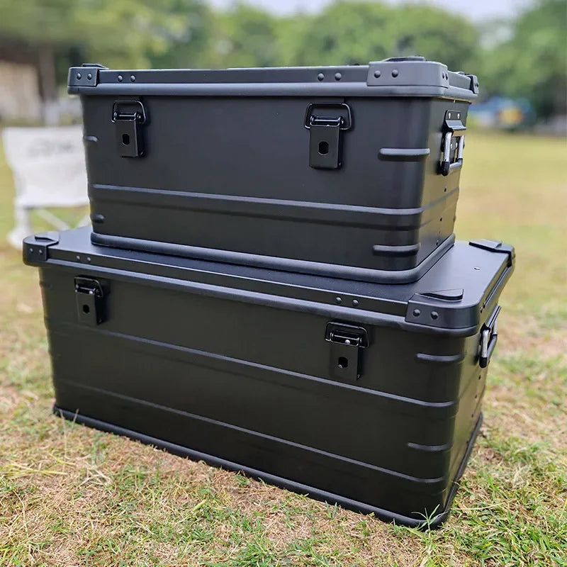 30L 50L 80L Aluminum Alloy Black Travel Storage Box for Camping, Outdoor, Picnic, and Household Use