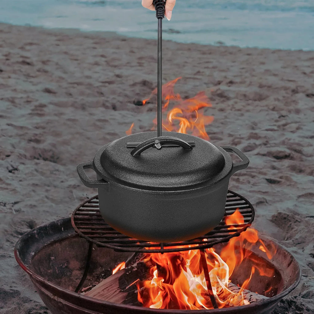 19.5cm Cast Iron Dutch Oven Lid Lifter with Spiral Handle for Outdoor Camping and Hiking