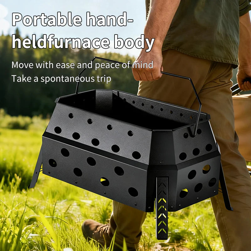 Portable Folding Campfire Grill Outdoor Wood Burning Stove for Camping and Hiking Lightweight Charcoal Fire Pit - Versatile Cooking Essential