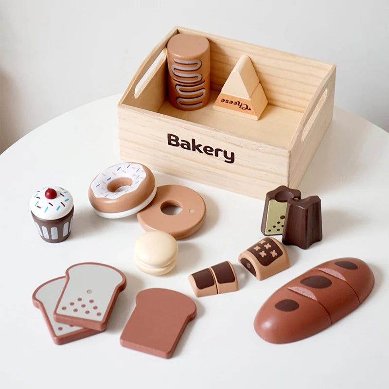 Children's Wooden Play Kitchen Set with Magnetic Cookies and Fruit Cutting - Pretend Play Baking Toys for Girls