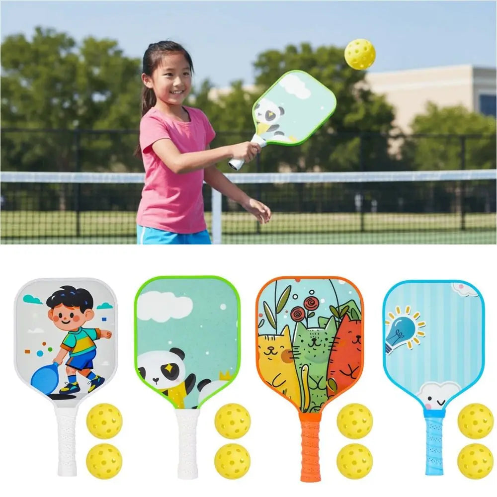 Cartoon Children's Pickleball Set with Colorful Rackets, Non-Slip Grip, and 2 Durable Balls