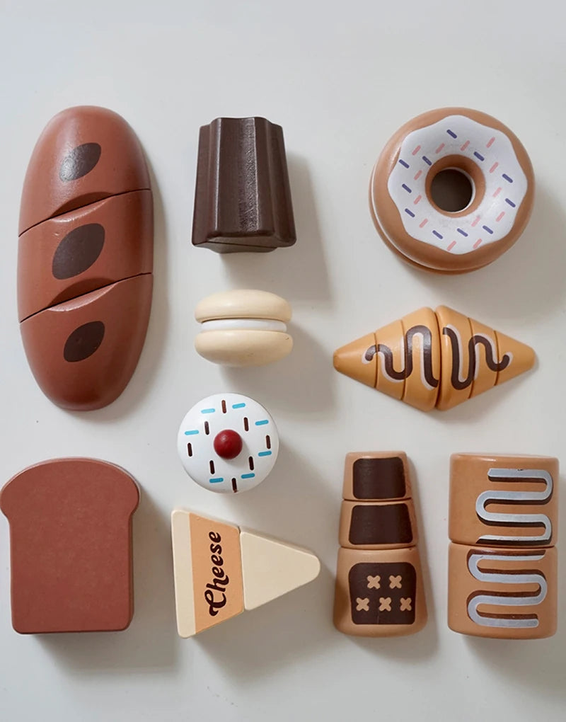 Children's Wooden Play Kitchen Set with Magnetic Cookies and Fruit Cutting - Pretend Play Baking Toys for Girls