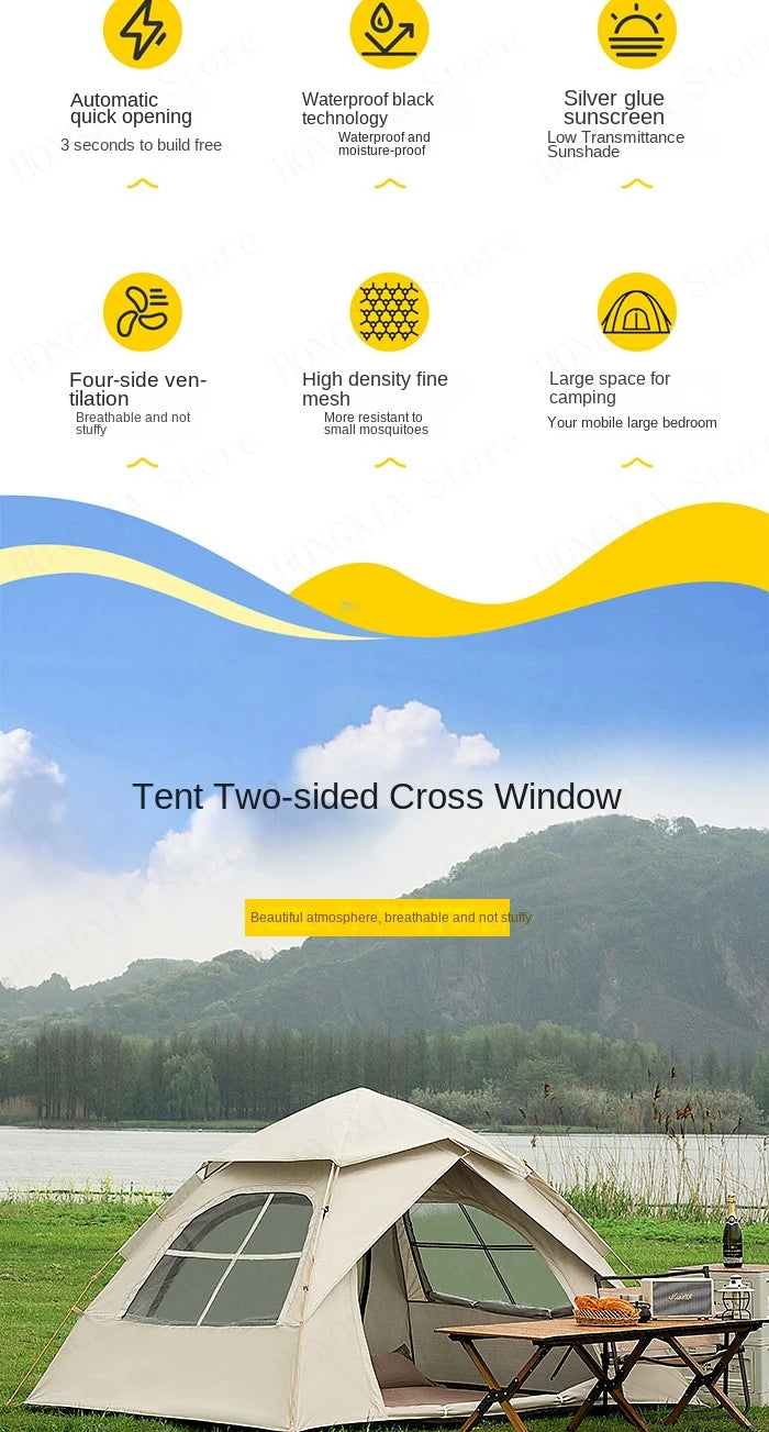 Outdoor Two-Door Folding Portable Automatic Tent - Rainproof Camping Gear with Quick Opening Design