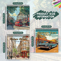 3pcs Illustrative Coloring Book Set - Car & Street Landscape Designs, Thick 30 Pages, Spiral Bound Stress Relief Gift