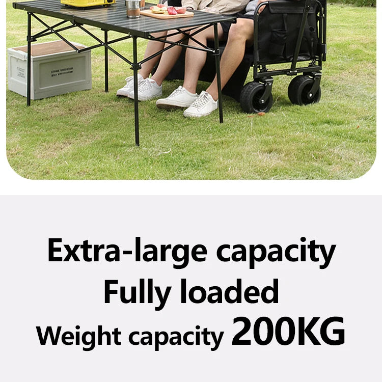 300kg Folding Wagon with Canopy & Seats - Heavy Duty Beach Cart for Camping, Picnic, and Grocery Shopping - Portable Utility Pull Cart