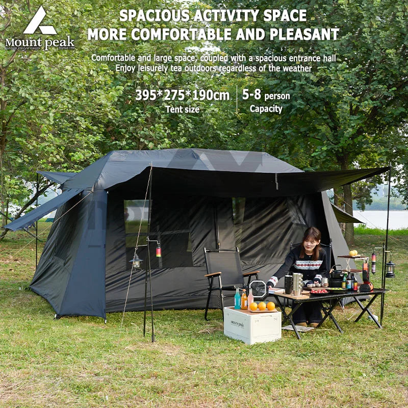 Mount Peak Large Camping Tent for 3-8 People - Quick Set Up Ridge Tent with Canopy for Outdoor Wilderness Adventure