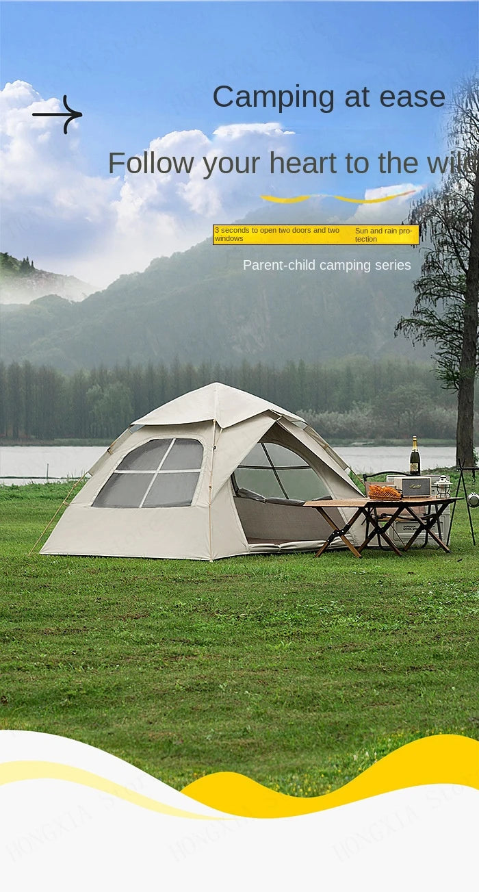 Outdoor Two-Door Folding Portable Automatic Tent - Rainproof Camping Gear with Quick Opening Design