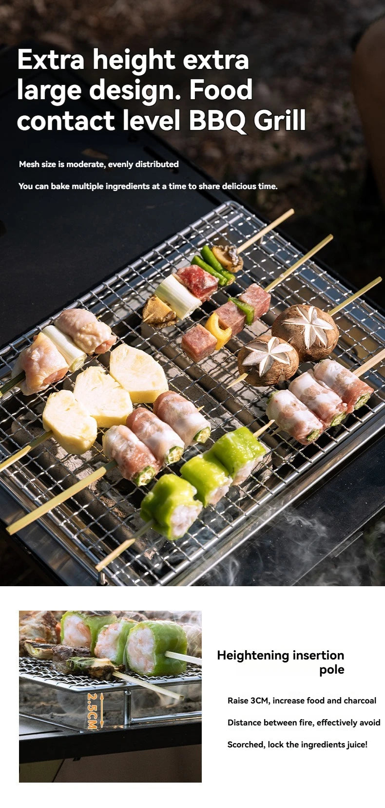 CAMPINGMOON UG-1 IGT Carbon Grill Camping Table with Expansion, Windproof BBQ, and Double-Layer Insulated Firewood Stove